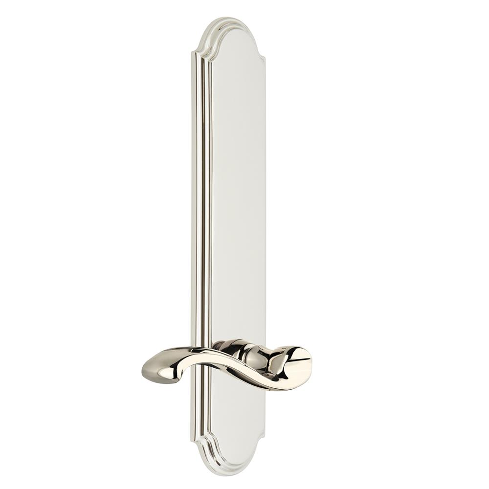 Grandeur by Nostalgic Warehouse ARCPRT Arc Tall Plate Passage with Portofino Lever in Polished Nickel